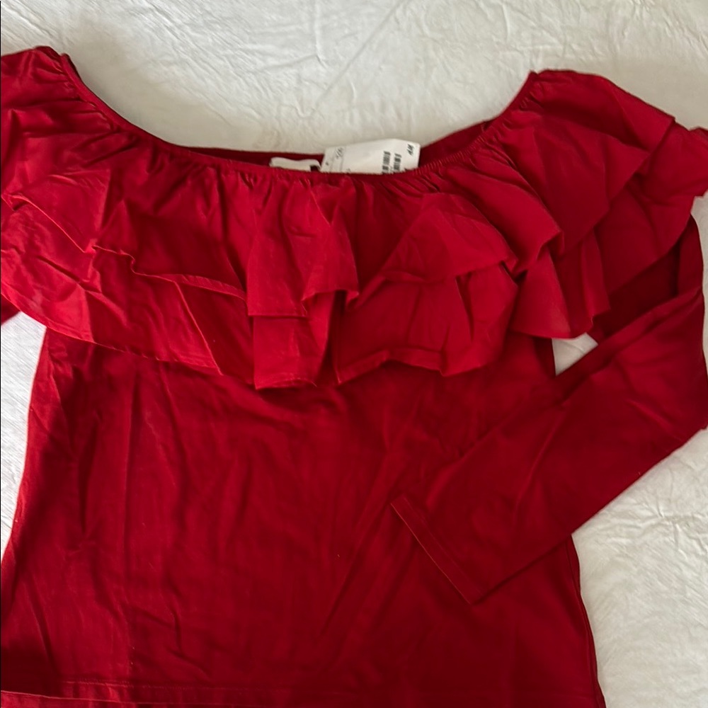 H&M Elegant Red Ruffle Off-Shoulder Top size large